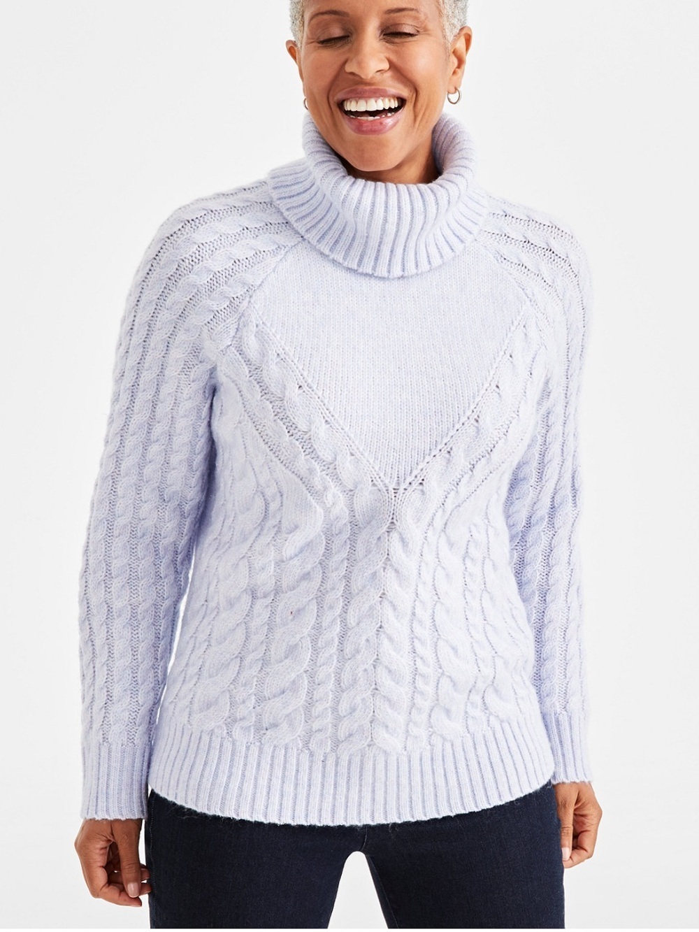 Cozy Lavender Cable-Knit Turtleneck Sweater - Women